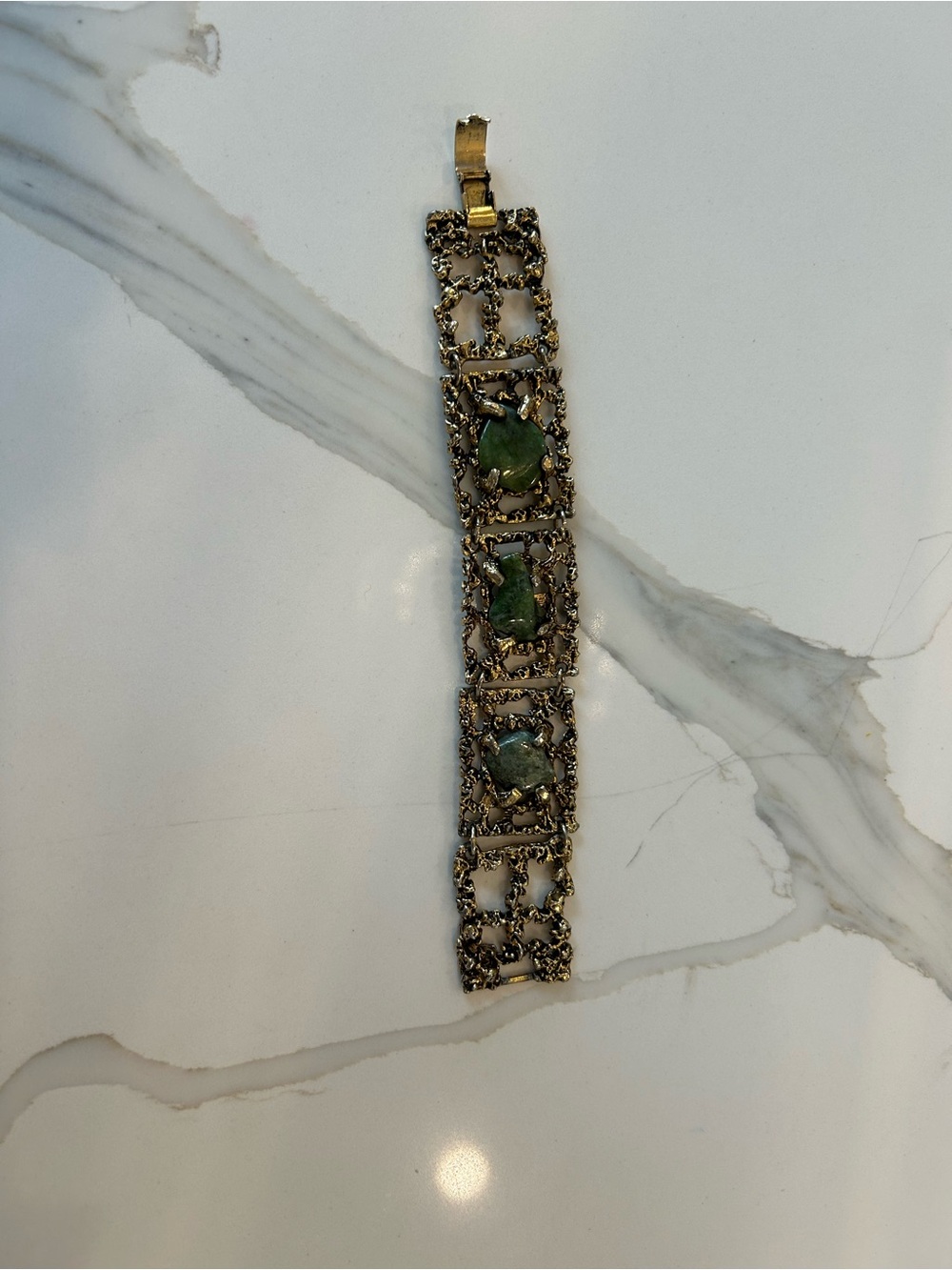 Vintage Gold-Tone Bracelet with Green Stone Panels